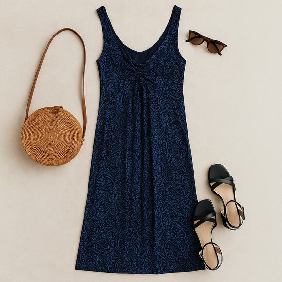 Boden Classic Blue Paisley Sleeveless V Neck Midi Dress 2P - Picture 2 of 8